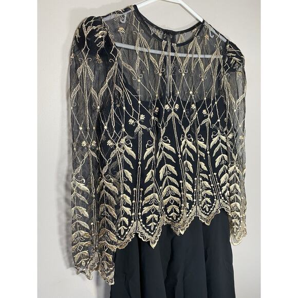 Cachet by Bari Protas Vintage Dress Women's Size 6 Embroidery Asymmetrical Sheer - Picture 2 of 11